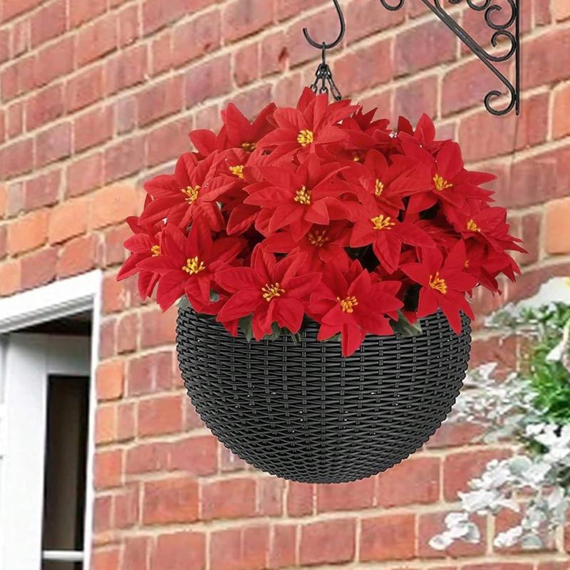 2pcs Poinsettia Artificial Poinsettia Flowers, 7 Heads Red Christmas Flowers, Fake Shrub Poinsettia For Home Christmas Tree Table Wedding Decoration