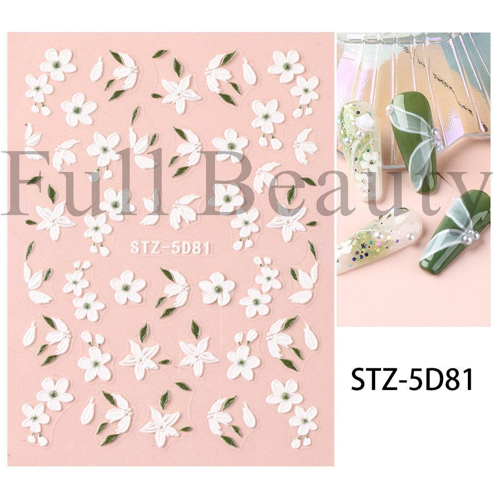 Nail Art Sticker, Relief 5D Three-Dimensional Spring Pink Cherry Blossom Small Flower Adhesive Nail Sticker