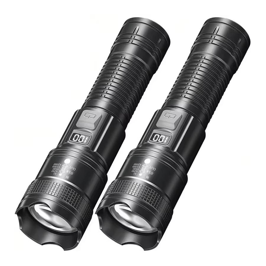 Bright LED Flashlight, USB Rechargeable Tactical Torch, Long Range Zoomable Waterproof Lamp for Camping Hiking Fishing Hunting