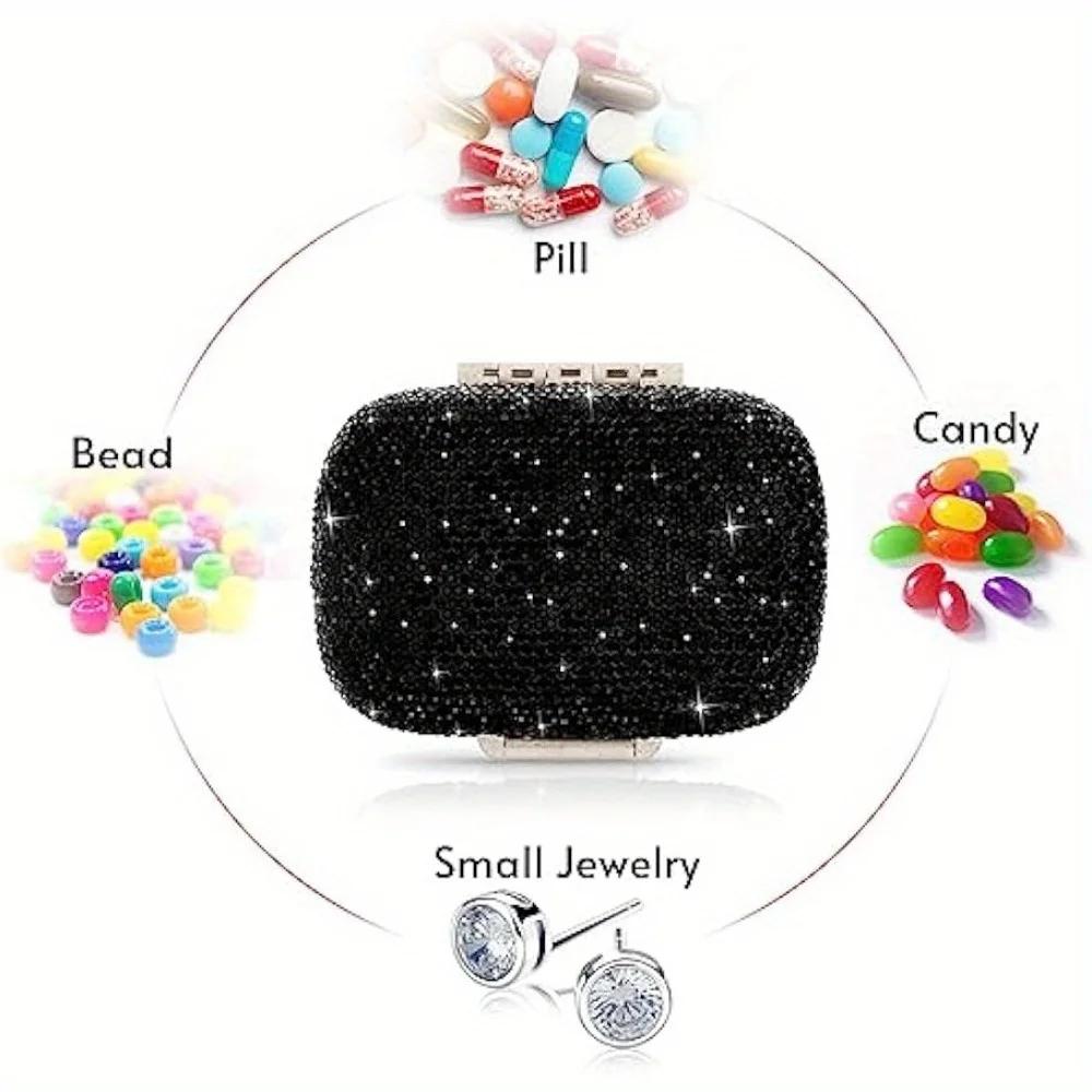 Bling Pill Organizer with 8 Compartments Portable Pill Case Crystal Diamond Small Pill Container Daily Pill Organizer Container