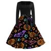 Women's Casual Fashion Halloween Printed Square Neck Vintage Dress
