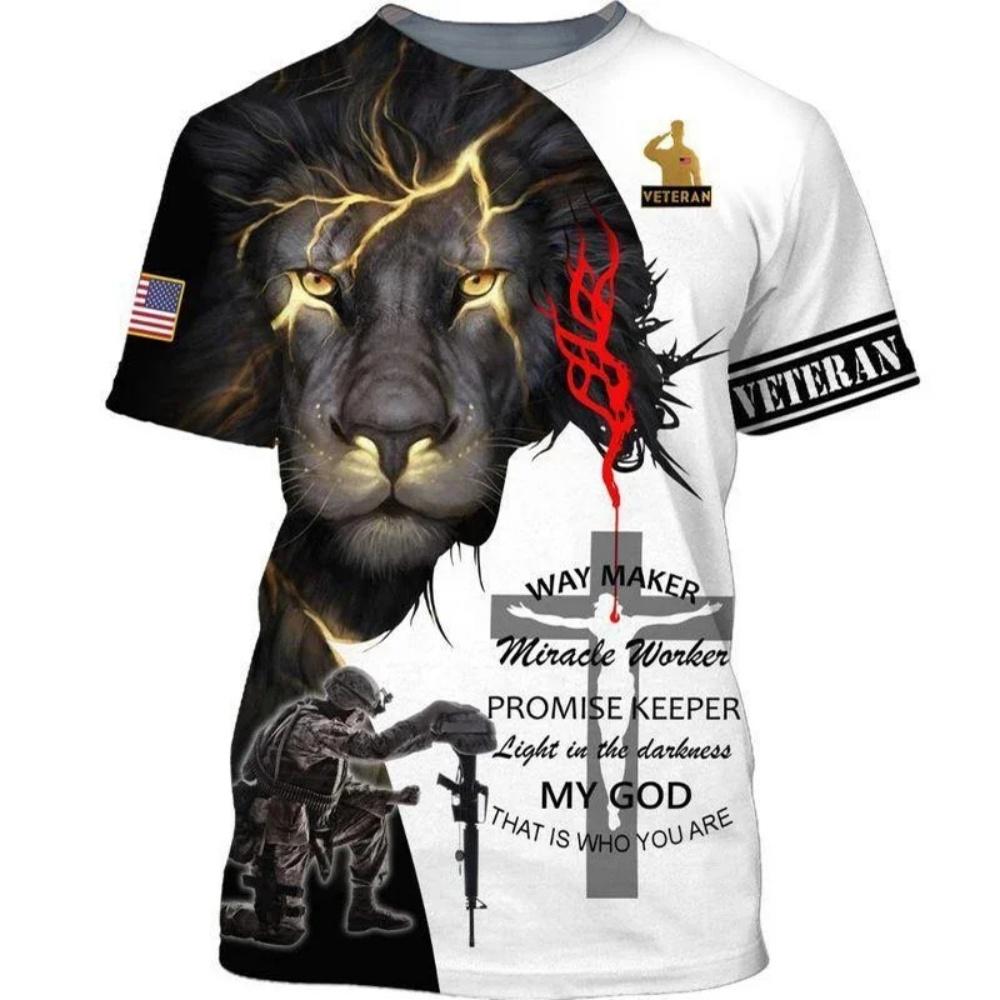 Summer Men's T-Shirt Christ Jesus Cross Lion 3D Print Tees Top Hip Hop Loose Short Sleeve Streetwear Vintage Oversized Women T-shirt