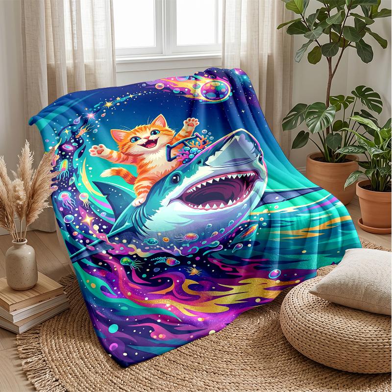 Space Cat Dreams Theme blanket Lightweight Warm Flannel Blanket Decorative Throw Blanket for Home Decoration