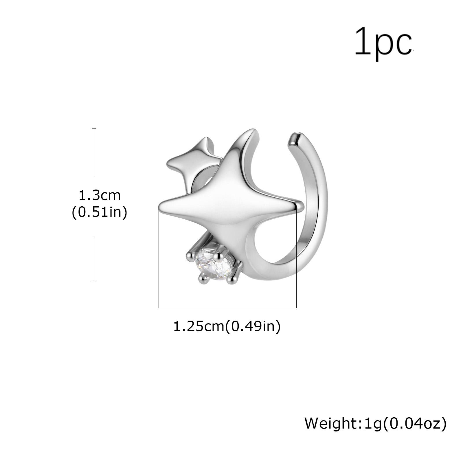 Vnox Zircon Star Ear Clip Earrings No Piercing, Copper Metal Silver Color Clip On Earrings for Men Women, Ear Bone Clip Jewelry