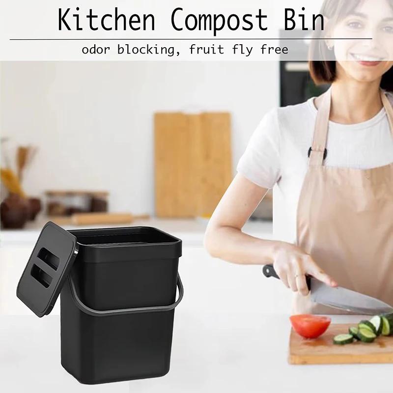 Portable Small Plastic Trash Can for Kitchen,Hanging Trash Can with Lid Under Sink Food Waste Bin Mountable Garbage Can Bathroom