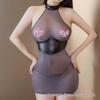 Jifeiman Lingerie Sexy: Ensemble Jupe Bodycon en Cuir Verni et Transparent pour Femmes