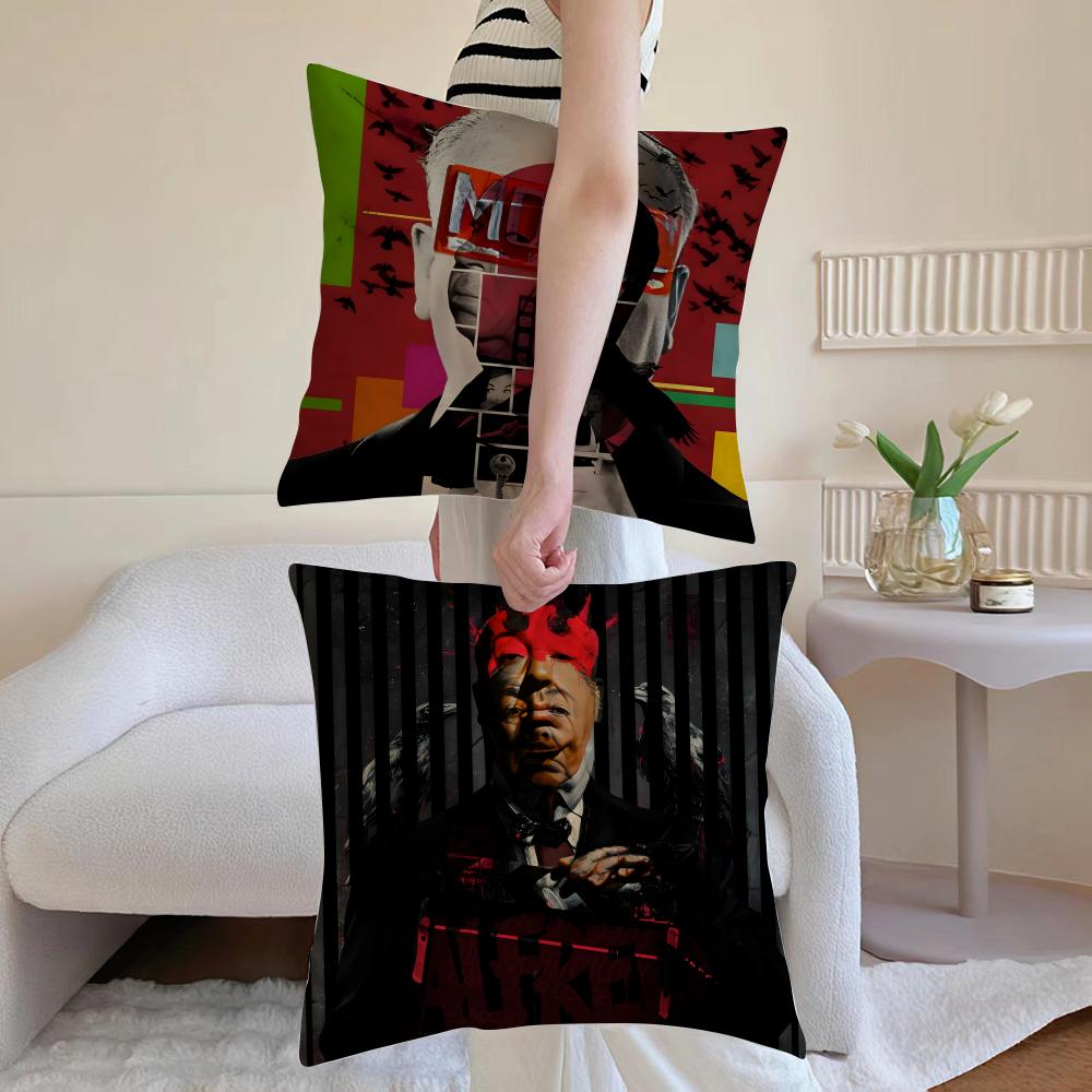 Alfred Hitchcock Cushion Cover Anti-dustmite Pillowcase Invisible Zipper Silky Short Plush Sofa Cushion Cover
