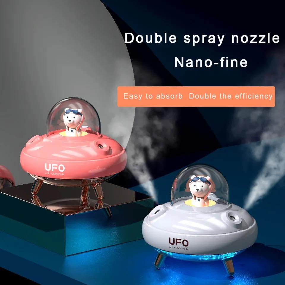 400ML Cute Design UFO Humidifier Double Spray Humidification Quiet Rechargeable USB Humidifier With Colorful Night Light
