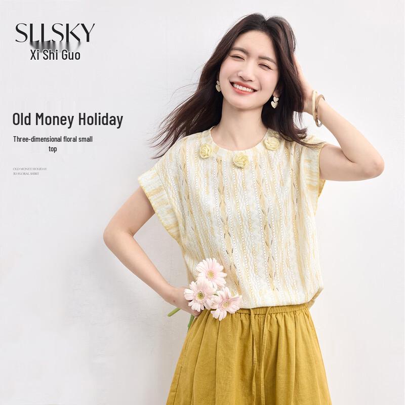 Women s Tie-Dye 3D Floral Short-Sleeve Shirt L