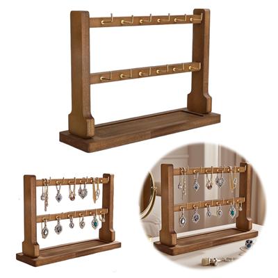 Wooden Jewelry Display Stand with Hook Household Bracelet Storage Rack Multi-Layer Necklace Wood Holder for Closet Dresser