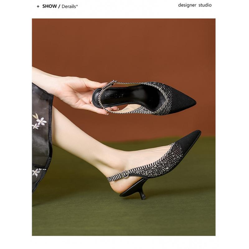 

Босоножки новые остроносые толстый каблук каблук-рюмочка вязаные летящие туфли полые высокие каблуки женские 40