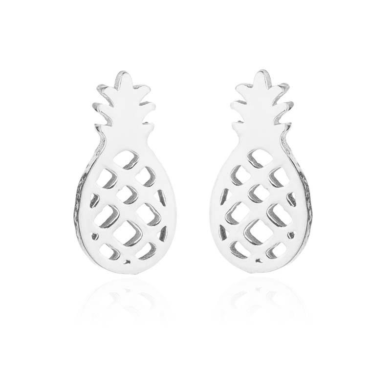 Korean & Japanese Pineapple Stainless Steel Stud Earrings - Cute & Simple Fruit Design