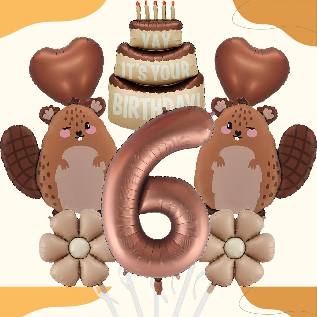 8pcs Cute Beaver Cake Daisy Love Chocolate Number 1-9 Balloon Set Birthday Party Animal Theme Set Baby Shower Globos