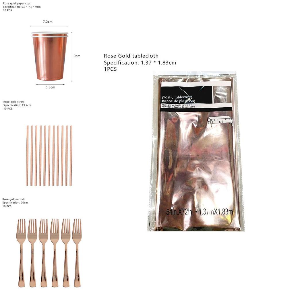 Elegant Rose Gold Stamping Party Tableware Supply Decor For Wedding And Birthday Celebrations