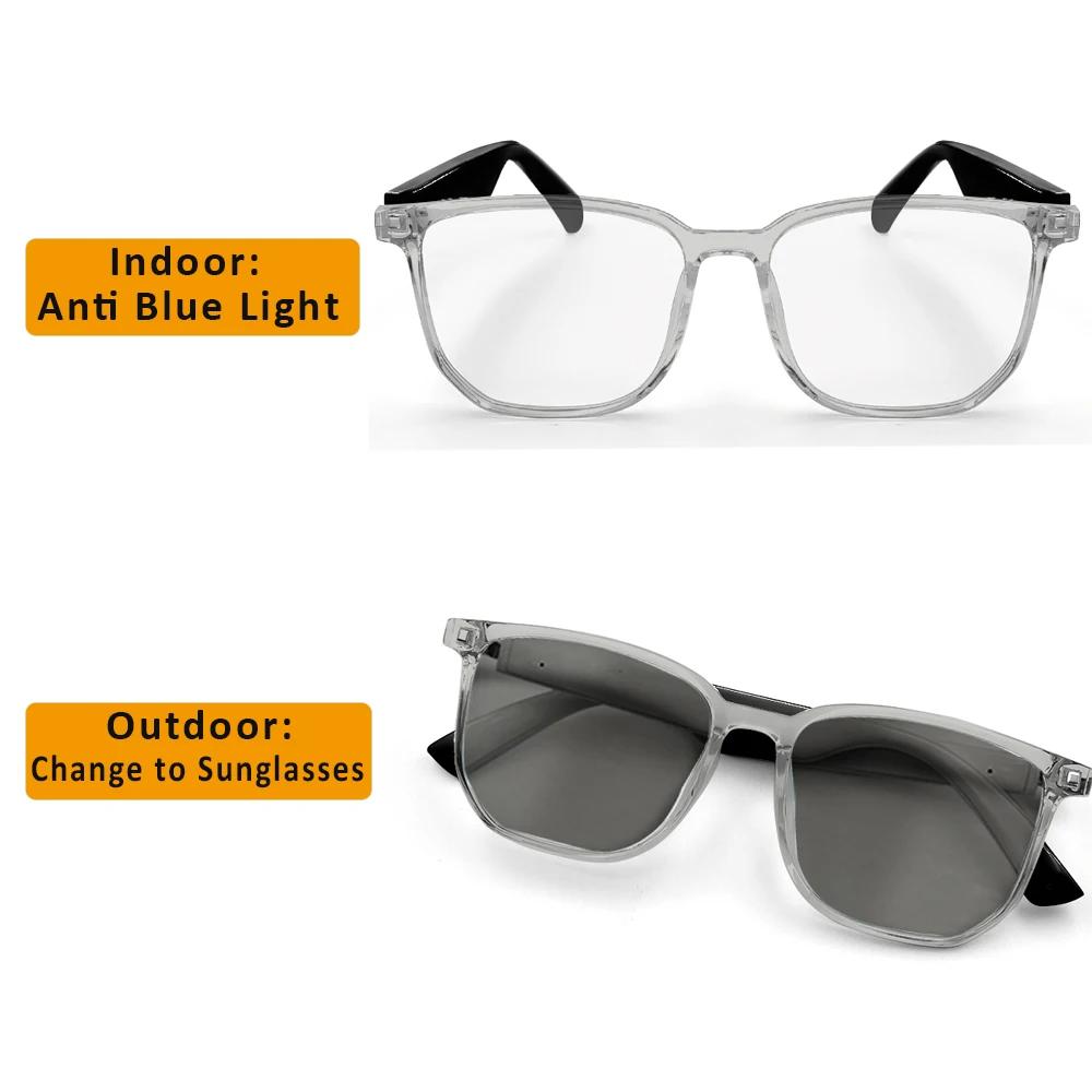 BT 5.3 Color Changing Anti Blue Men Women Fashion Photochromic Smart Glasses Outdoor New Stylish Reading Presbyopia Eyeglasses