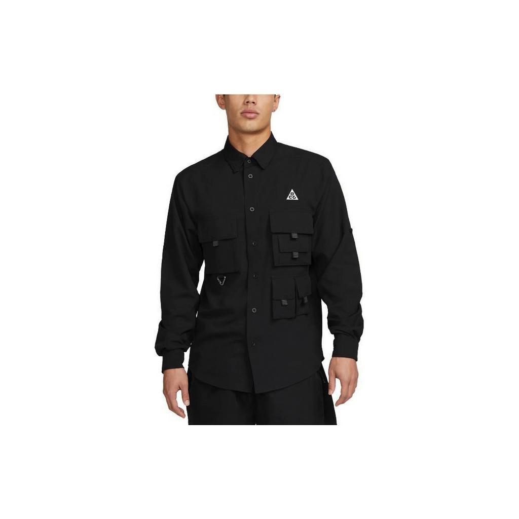 Nike Solid Color Logo Polo Pocket Button Jacket Men Jacket Black DN3937-010