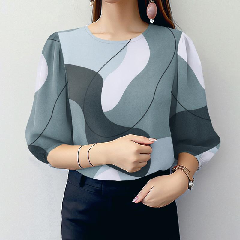 

ZANZEA Женская повседневная блузка с круглым вырезом и рукавом 3/4 с принтом XL