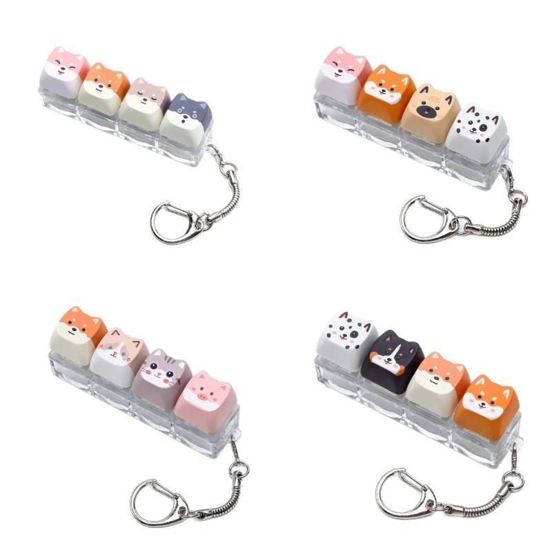 Cute Cats And Dogs Keychain 4 Keys Keyboard Key Ring Backpack Pendant Decompression Tool Stress Relief Toy