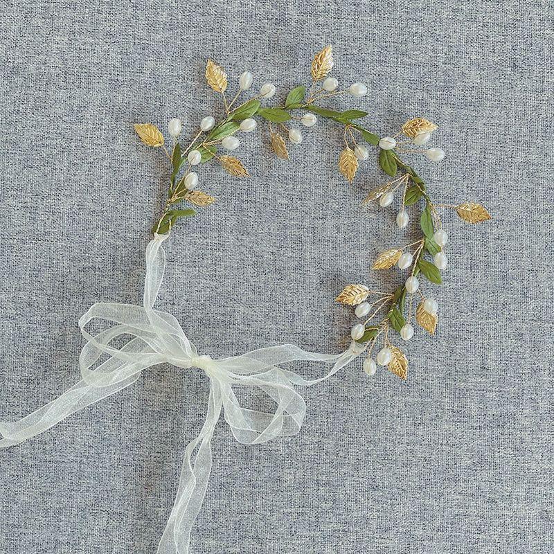 Fresh Forest Style Leaf & Pearl Headband for Girls-Tulle Braided Hair Accessory, Elegant & Natural,Perfect for Little Princesses