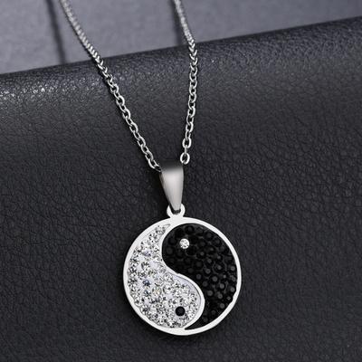 Regalo di gioielli collana donna uomo strass lucido simbolo vintage Yin-yang