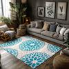 Blue Gray Floral Bohemian Rug, Flower Pattern Non-Slip Carpet, Soft Living Room Mat for Cozy Home Decor