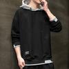 Men Hoodie Contrast Colors Drawstring Casual Long Sleeve Thick Loose Autumn Hoodie for Daily Wear