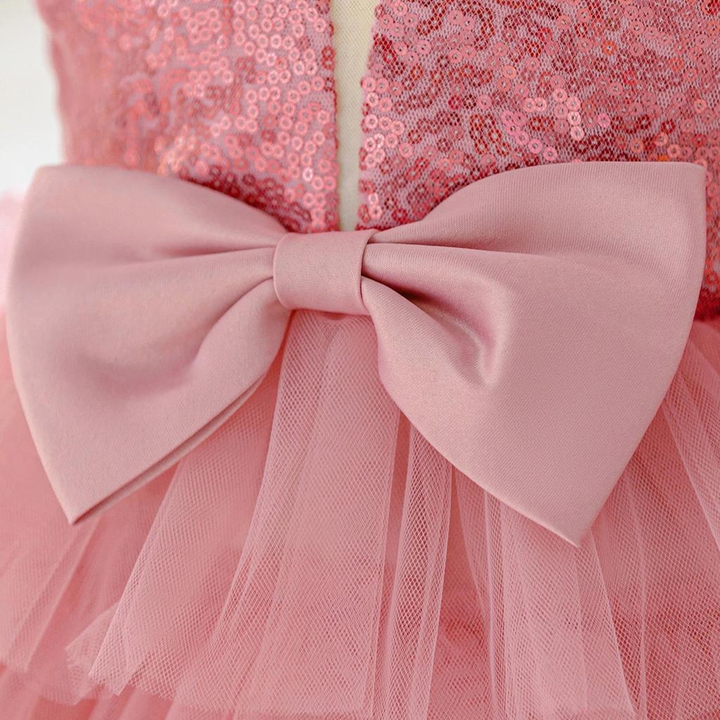 2026 Girls' V-Neck Mesh Cake Skirt Dress - Birthday & Flower Girl Party Outfit