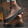 Fashion Hot Sale Men's Lace-Up Motorcycle Boots Leather Fashion Walking Shoes New Men Brand Mens Sneakers Male Comfortable Ankle Boots