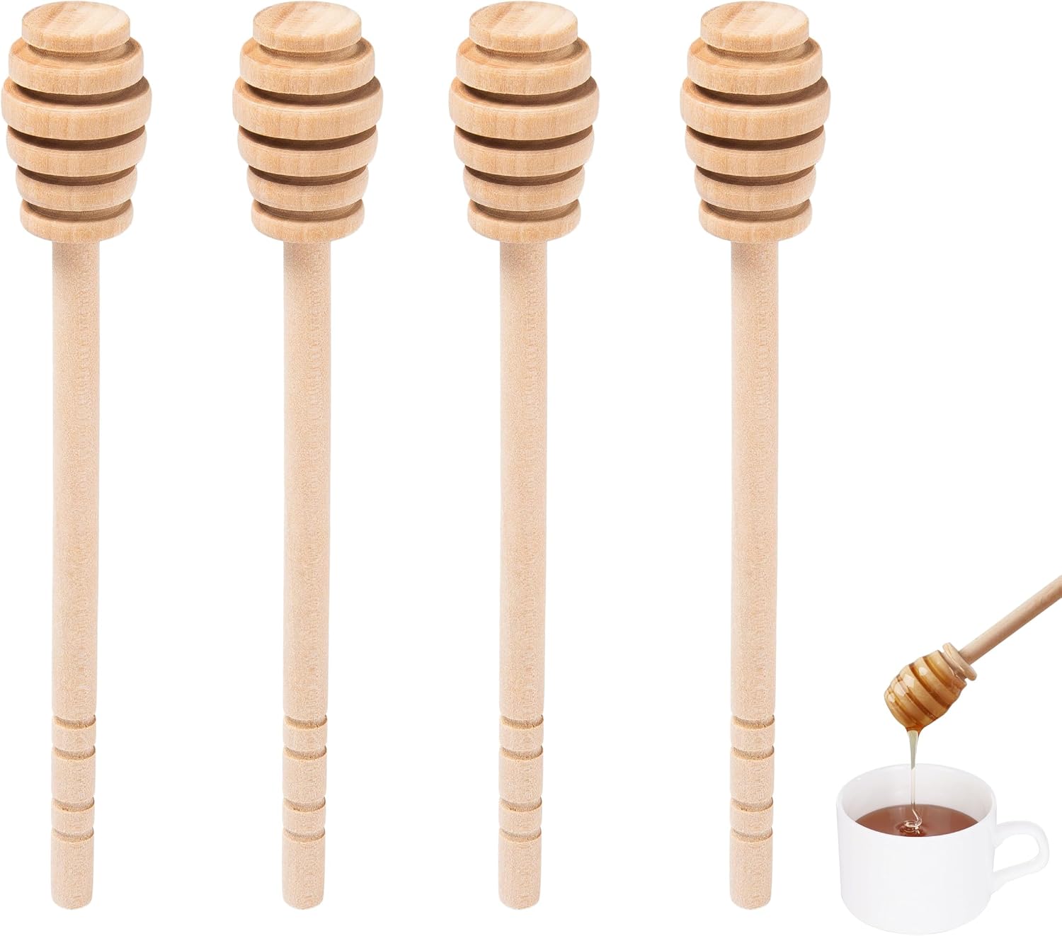 Wooden Honey Mixing Stirrer, 4Pcs 6.3 Inch Honey Dipper Sticks Honey Spoon 6Inch(4 Pcs)