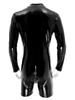 Muži Wet Look Lakovaná kůže Slim Fit kombinézy Dlouhý rukáv Zip v rozkroku Trikot Body Catsuit Clubwear