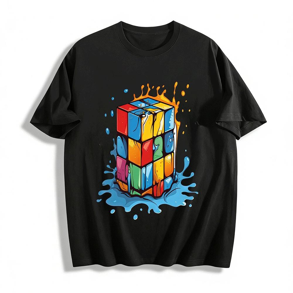 

Melting Rubik s Cube Print Tshirt Trendy Streetwear Casual Top Pure cotton T-shirt XXS