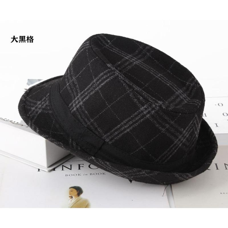 Autumn and winter men's top hat, Frannie plaid fabric warm middle-aged and elderly jazz hat casual top hat men's hat