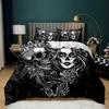 Dark Series Skull Bedding Set Gothic Style Skeleton Duvet Cover Pillowcase Room Decor for Teenagers Adult Halloween Gift