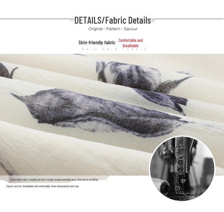 2026 Summer Silk Goddess Style Printed Short-Sleeve Loose Dress for Women