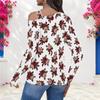 Women Plus Size White Floral Printed Asymmetric Cutout Neck Cold Shoulder Long Sleeve Fitted Top