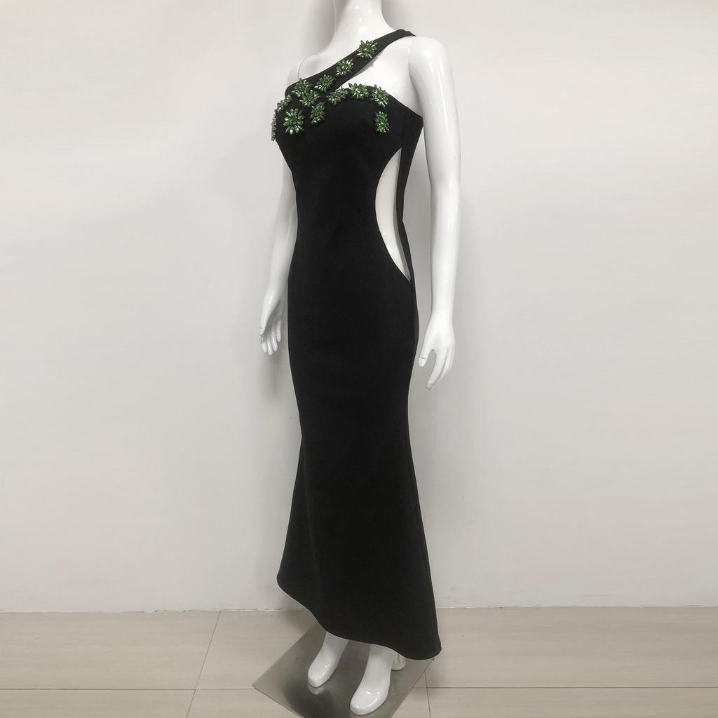 European and American new bandage women's clothing sexy neck luxury diamond-encrusted flower temperament slim bandage dress