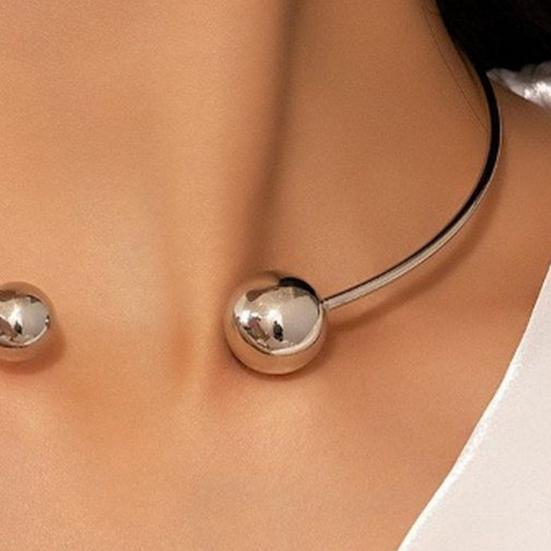 2Pcs/Set Necklace Bracelet Set, Adjustable Opening Bracelet with Double Ball Beads, Fade Resistant Choker Necklace for Minimalist Jewelry Gift
