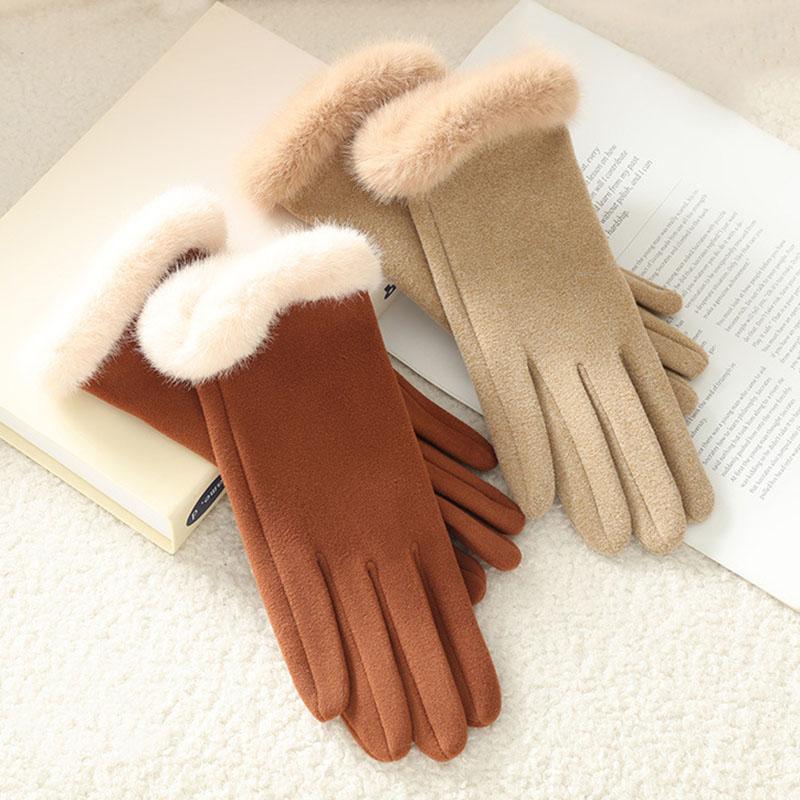 Women Cute Lovely Sweety Winter Keep Warm Touch Screen Add Velvet Windproof Gloves Cycling Solid Spontaneous Fever