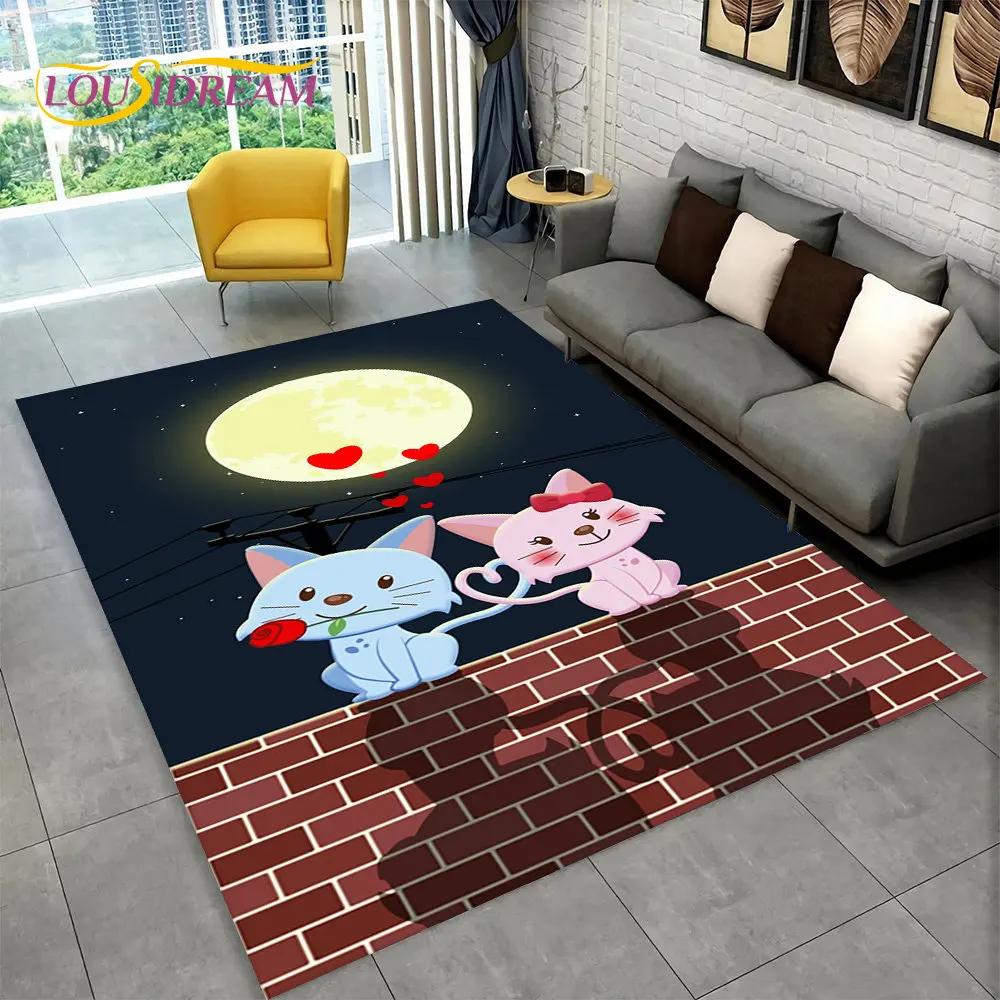 3D Cute Cat Cartoon Area Rug,Carpet Rug for Home Living Room Bedroom Sofa Kitchen Doormat Decoration,Kid Play Non-slip Floor Mat