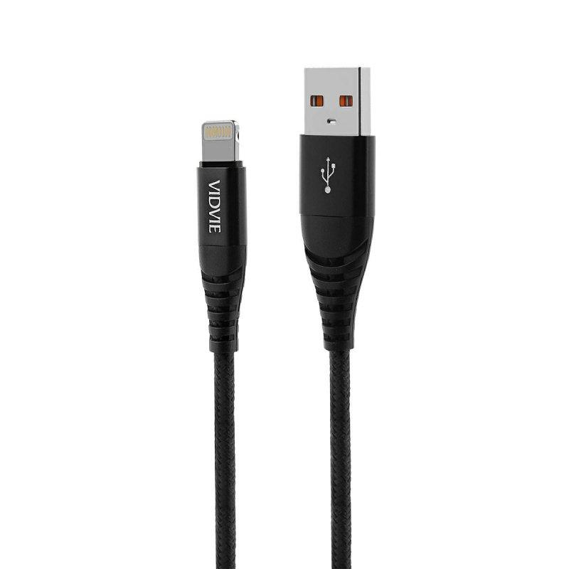 VIDVIE CB491 NYLON USB - Apple Lightning 2.4A Cable, 1.2m Black