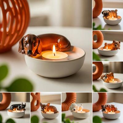 Hand-Painted Puppy Candle Holder Votive Tealight Candle Stand Living Room Bathroom Candlestick