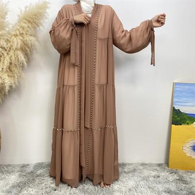 Muçulmano árabe türkiye oriente médio moda elegante cor clara frisado renda muçulmana chiffon cardigan robe