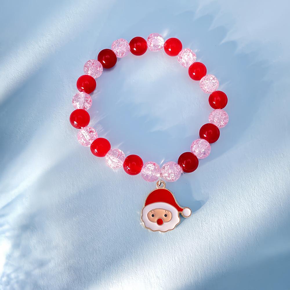 Snowflake & Christmas Tree Beaded Bracelet Set with Cartoon Pendants - Festive Alloy Accessories Gift
