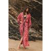 Women's Boho Print Beach Cover Up Loose Long Button Down Shirt, Open Front Swimwear Kaftan 1004