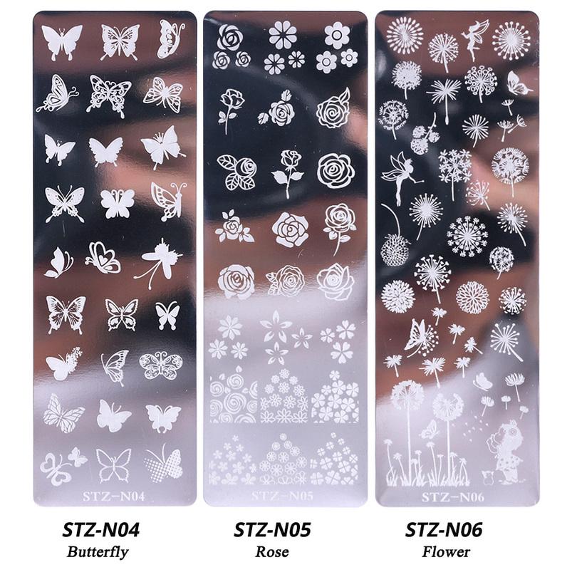 Nail Stamping Plates Set Silicone Sponge Brush Polish Transfer Stencils Flower Butterfly Geometry Template Nail Tool