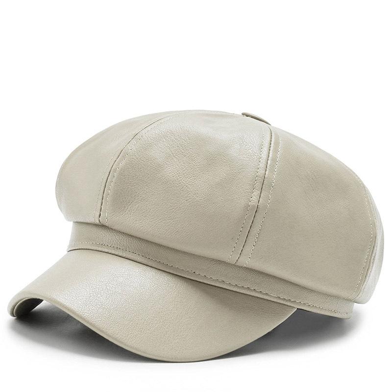 8 Panels Newsboy Caps for Women PU Leather Cabbie Painter Hat Beret Cap Solid Simple Fashiomn Pu Beret for Fall Winter