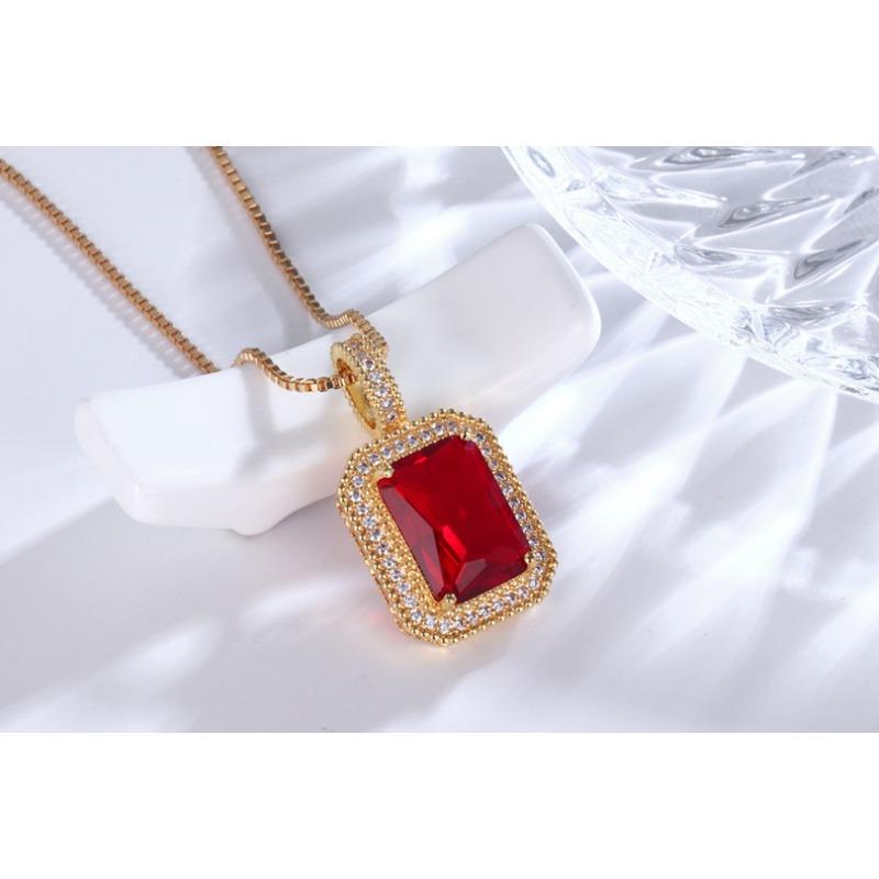 Colier cu Pandantiv Piatră Prețioasă Colorată Pătrat pentru Femei, Lanț Pulover Elegant din Cupru Fin Incrustat cu Zirconiu, Accesorii Cadou