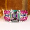 Luxury Silver Color Rainbow Ring for Women Emerald Cut Zircon Wedding Banquet Fashion Jewelry Gift