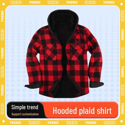 Giacca da uomo a quadri con cappuccio e fodera in pile - Taglia forte, maniche lunghe, calda, abbigliamento invernale casual