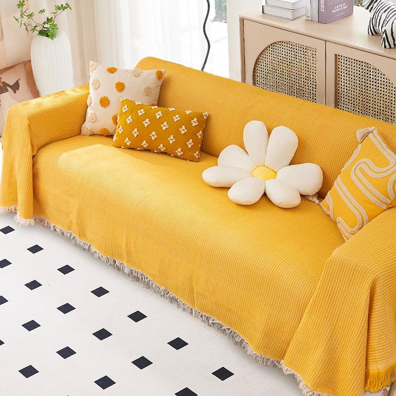 Cotton and Linen Sofa Towel Solid Color Sofa Cover Cloth Full Cover Four Seasons Universal Sofa Cushion Anti-Cat Scratch Machine Washable Nordic Style